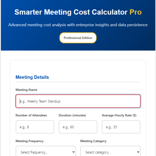 Smarter Meeting Cost Calculator - Pro Edition